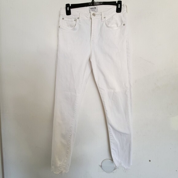 AGOLDE Sophie High Rise Crop Jean Denim Pants Fray Distressed Hem White Size 28 - Picture 4 of 14